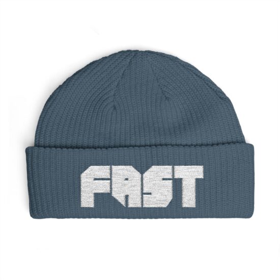 FAST Cuff Beanie — Retro Distressed Logo Knit Hat